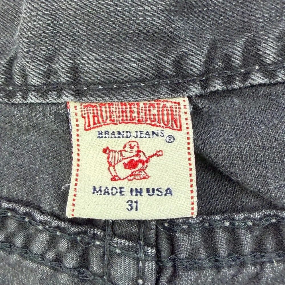 True Religion Ricky Straight Leg Jeans Mens 31 Black Faded Contrast Stitch USA